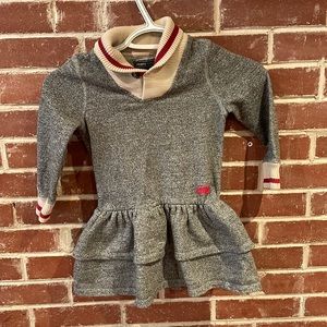 Roots Grey Heather Peplum Sweater with Cream & Red Trim